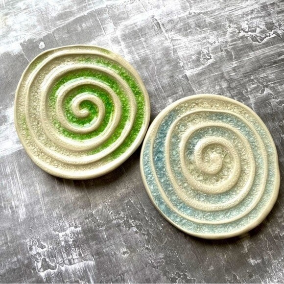NWOT Coasters Ceramic & Glass Handmade Set of 2 - Picture 3 of 9
